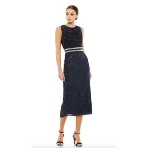 Mac Duggal Sleeveless High Neck Beaded Midi Sheath Dress 8
